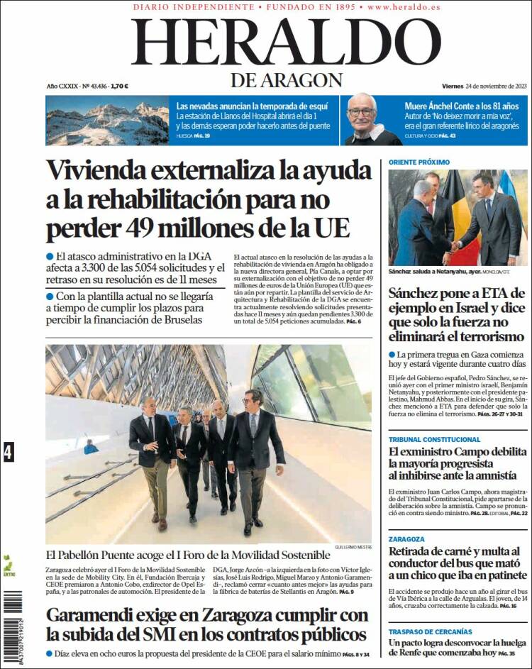 Portada de Heraldo de Aragón (España)