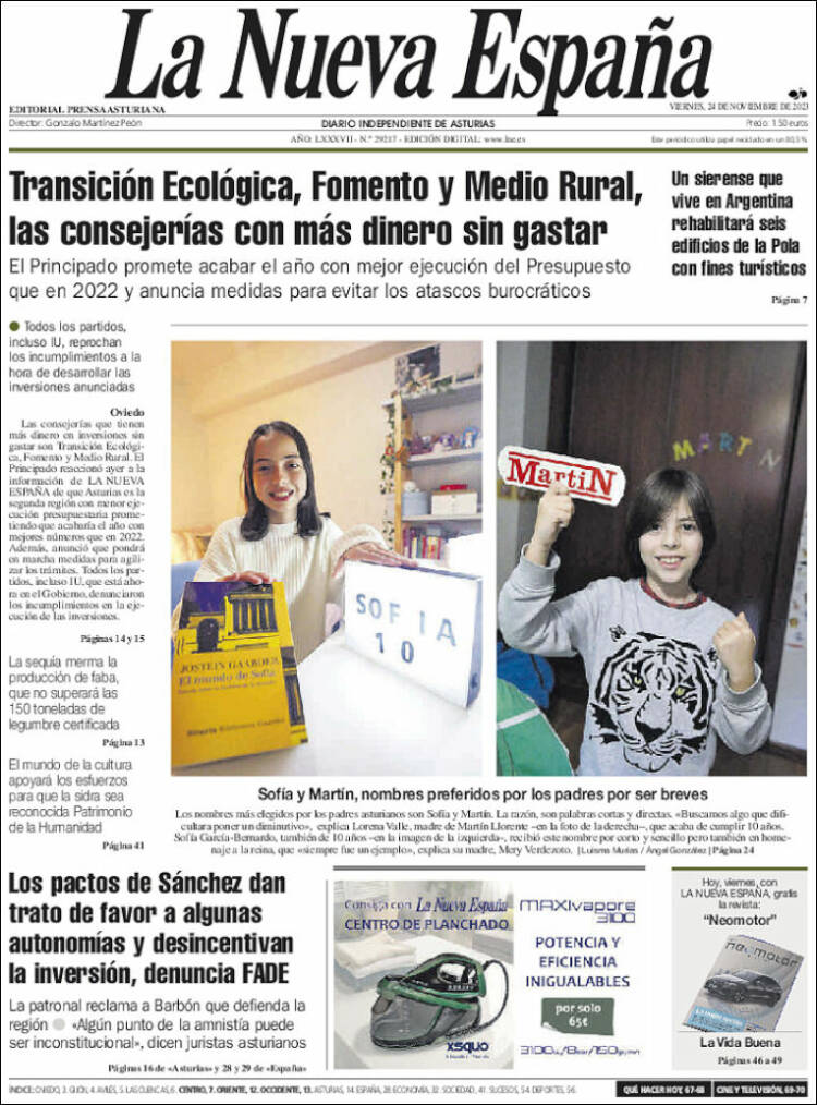 Portada de La Nueva España (España)