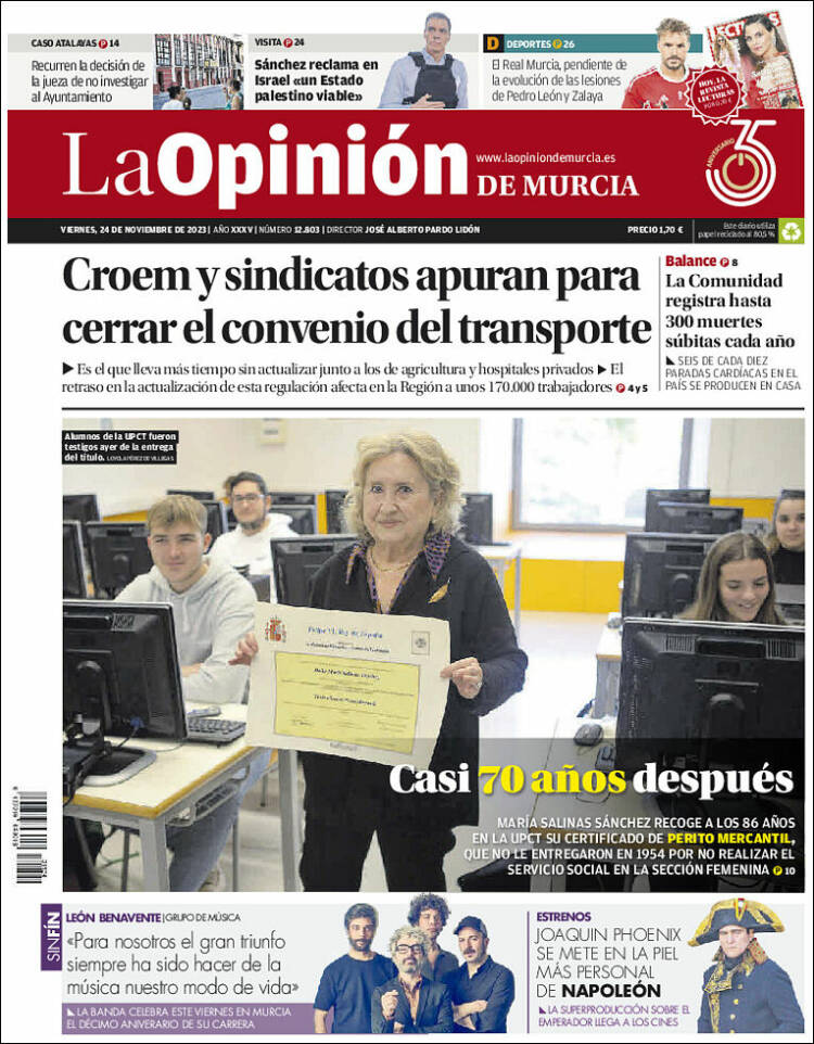 Portada de La Opinión de Murcia (España)