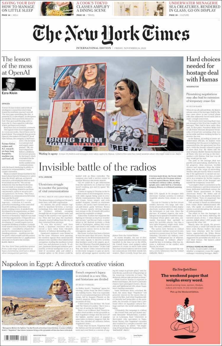 Portada de International New York Times (Europa)