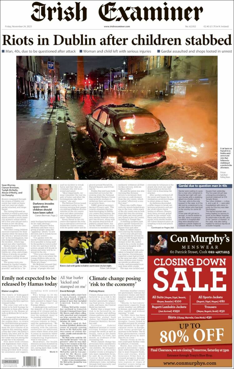 Portada de Irish Examiner (Irlanda)