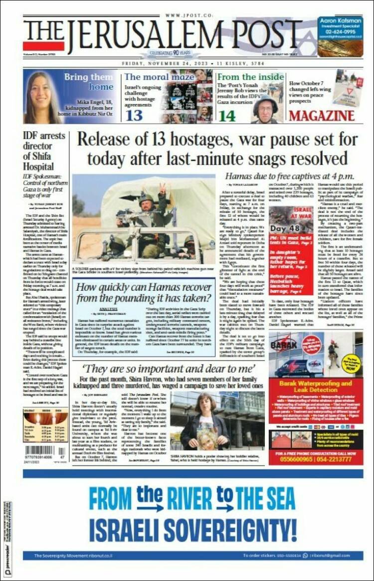 Portada de The Jerusalem Post (Israel)