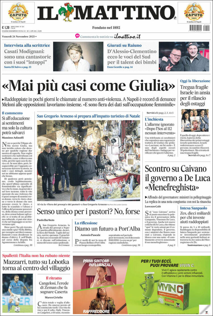 Portada de Il Mattino (Italia)