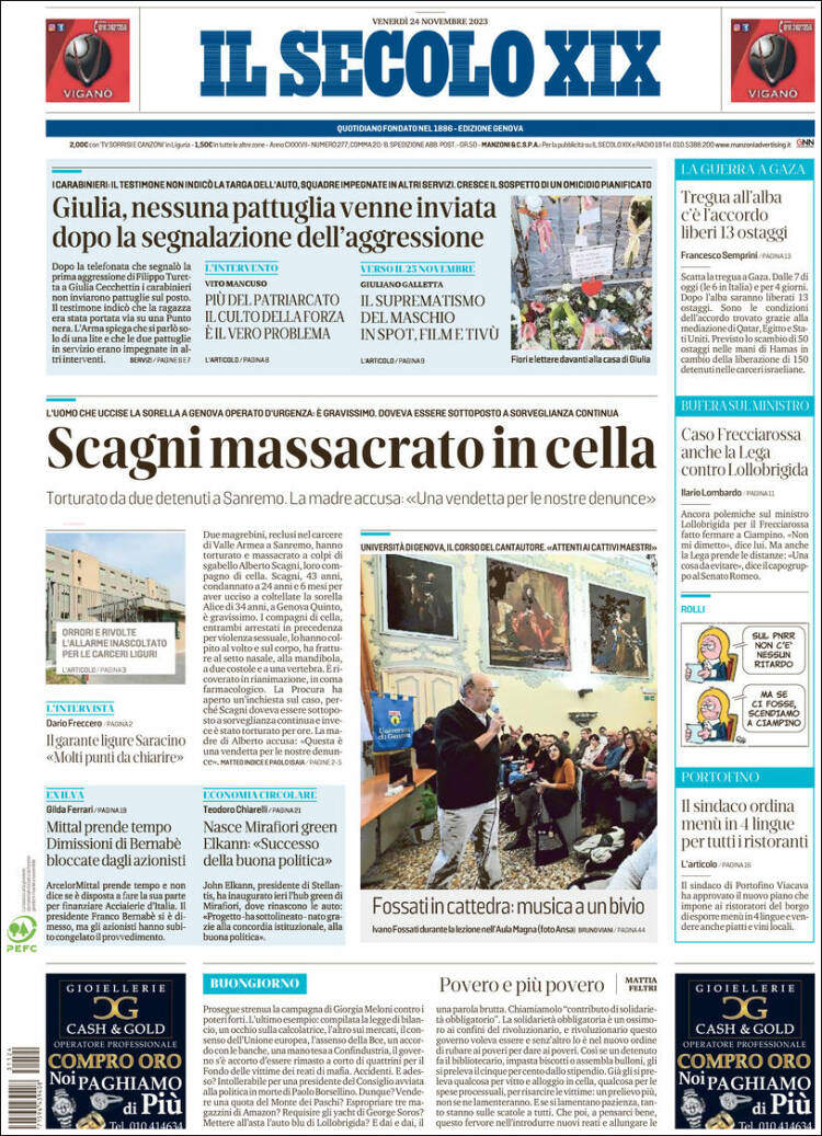 Portada de Il Secolo XIX (Italia)