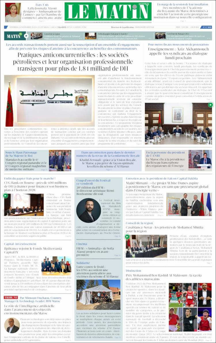 Portada de Le Matin (Marruecos)