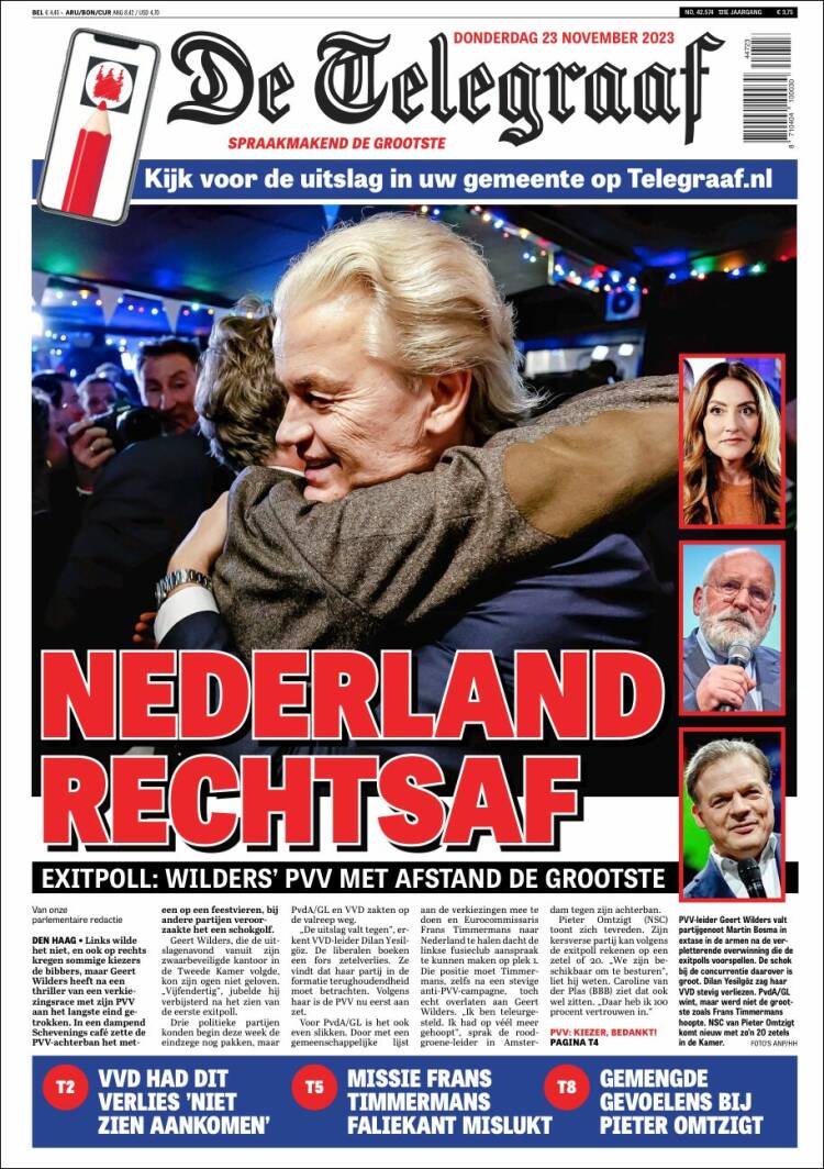 Portada de De Telegraaf (Pa&iacute;ses Bajos)