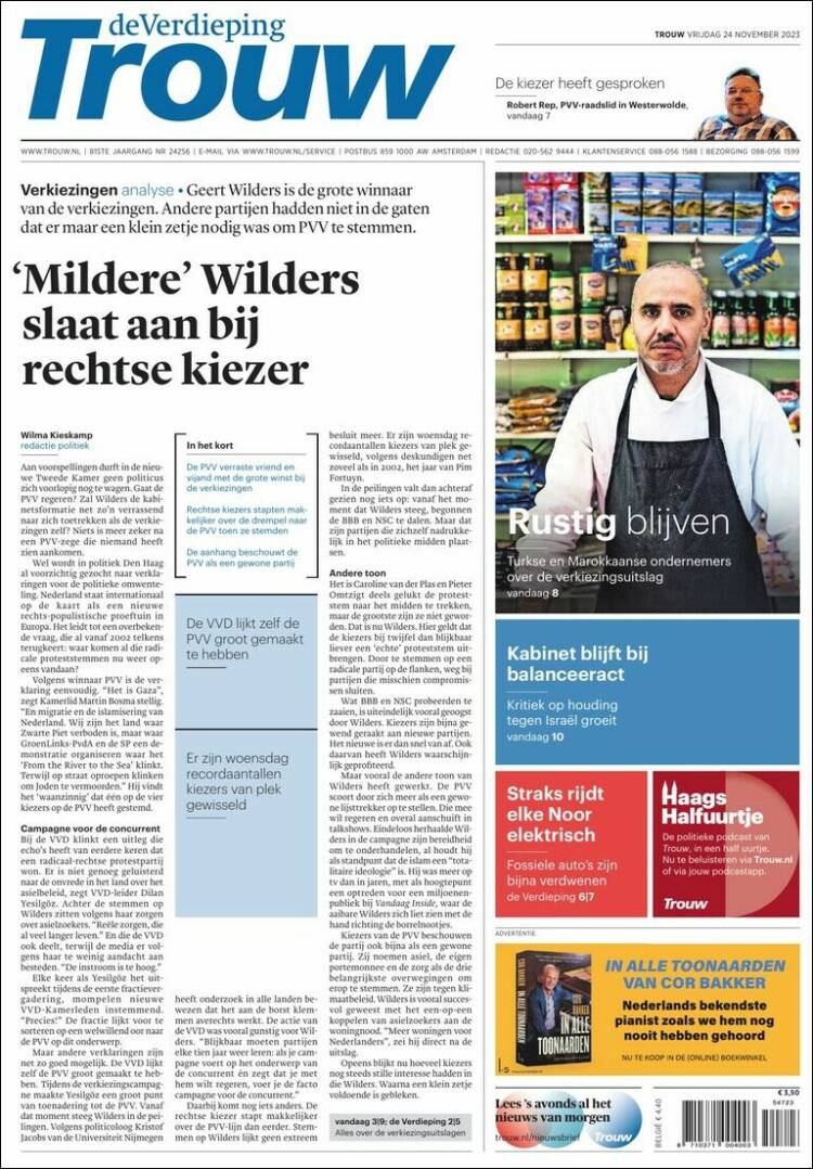 Portada de Trouw (Pa&iacute;ses Bajos)