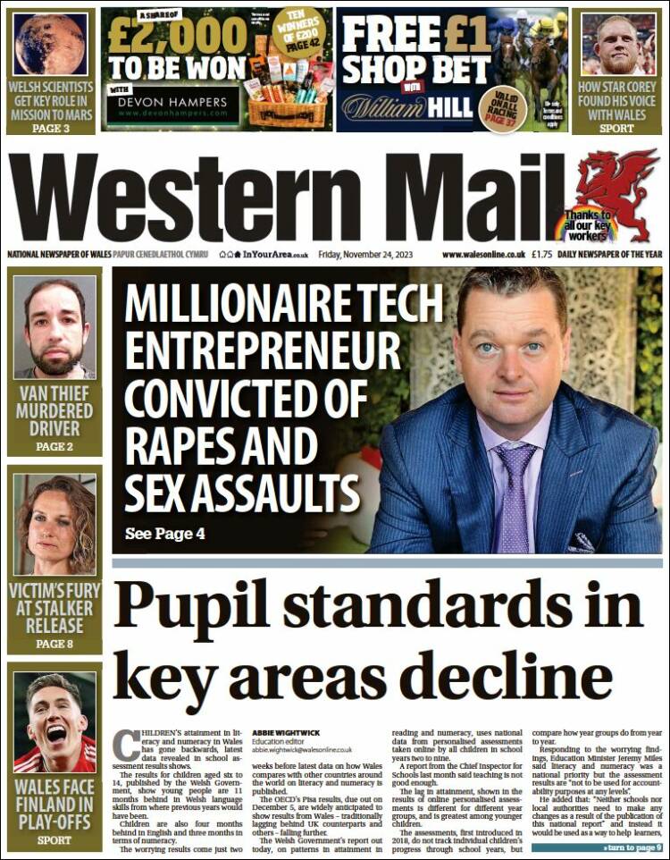 Portada de Western Mail (Reino Unido)