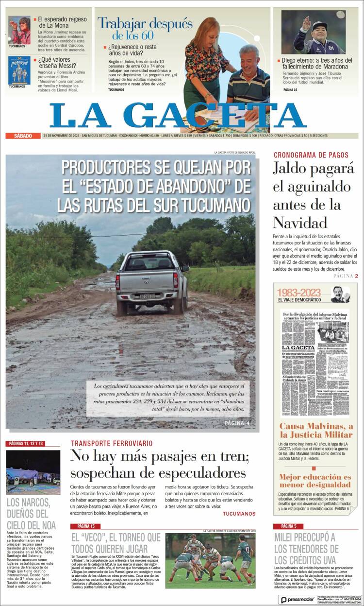Portada de La Gaceta (Argentina)