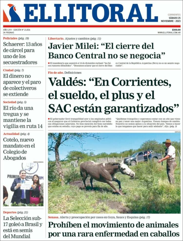 Portada de El Litoral Corrientes (Argentina)