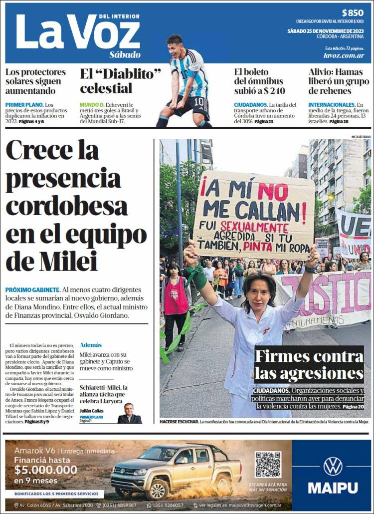 Portada de La Voz del Interior (Argentina)