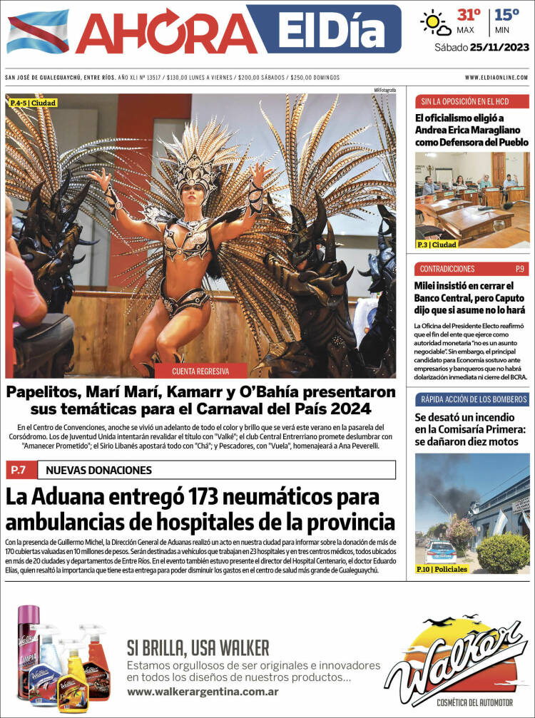 Portada de El Día de Gualeguaychú (Argentina)