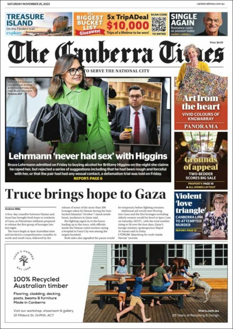 Portada de The Canberra Times (Australia)