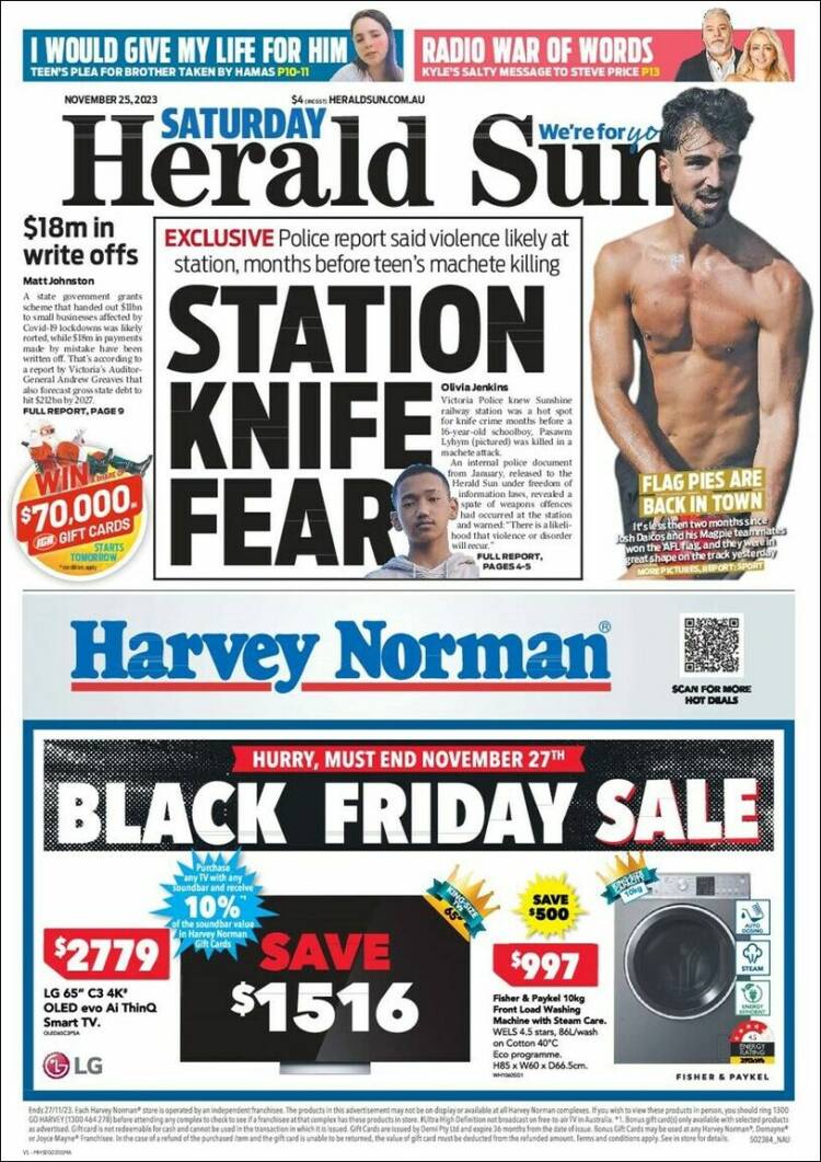 Portada de Herald Sun (Australia)