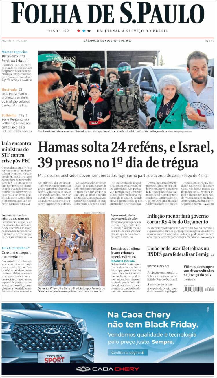 Portada de Folha de São Paulo (Brasil)