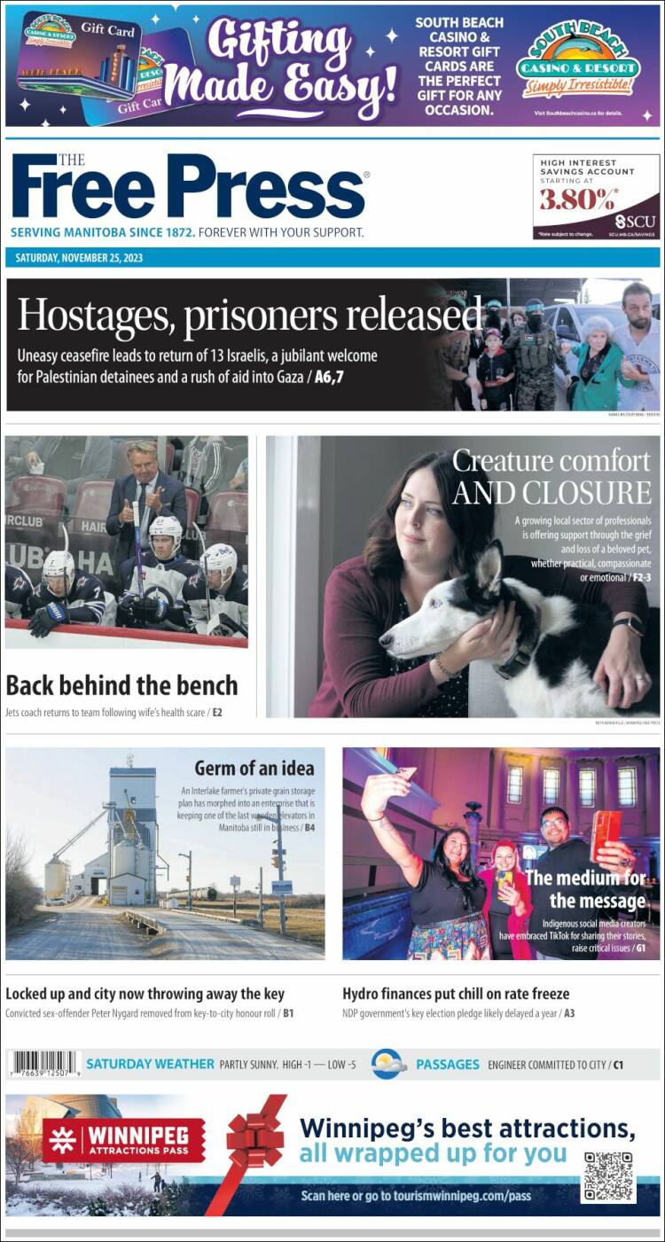 Portada de Winnipeg Free Press (Canadá)