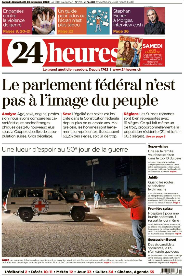 Portada de 24 Heures (Suiza)