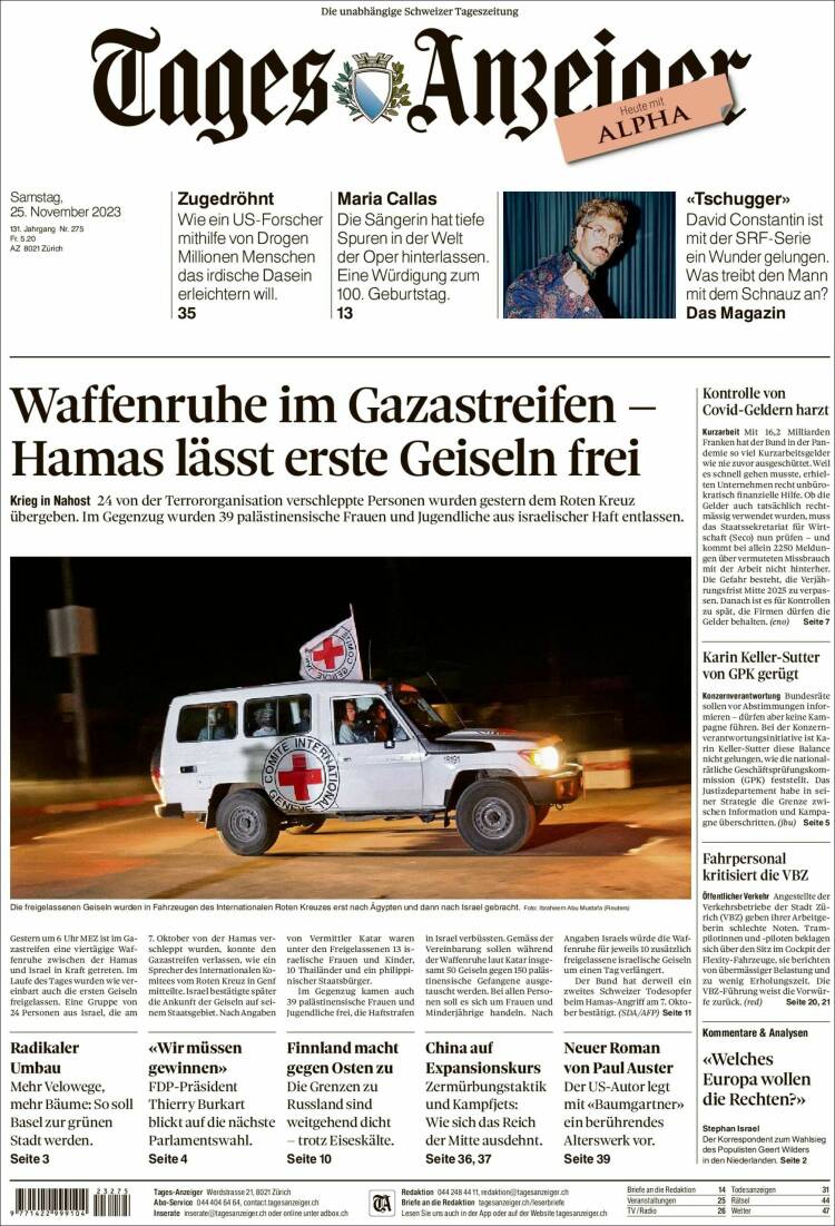 Portada de Tages-Anzeiger (Suiza)