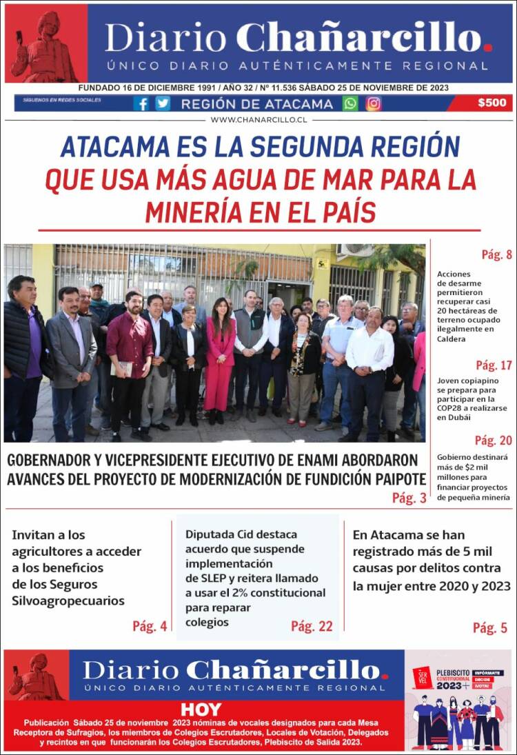 Portada de Diario Chañarcillo (Chile)