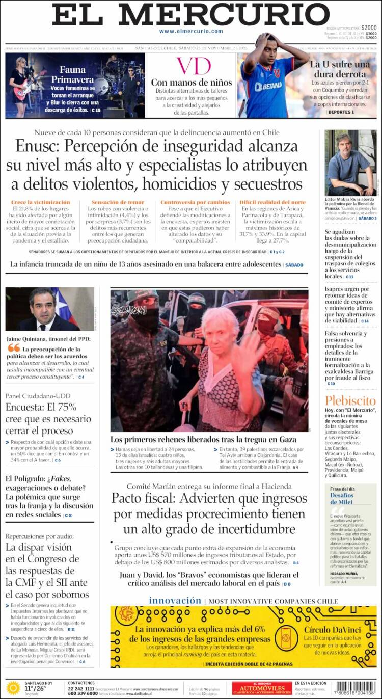 Portada de El Mercurio (Chile)
