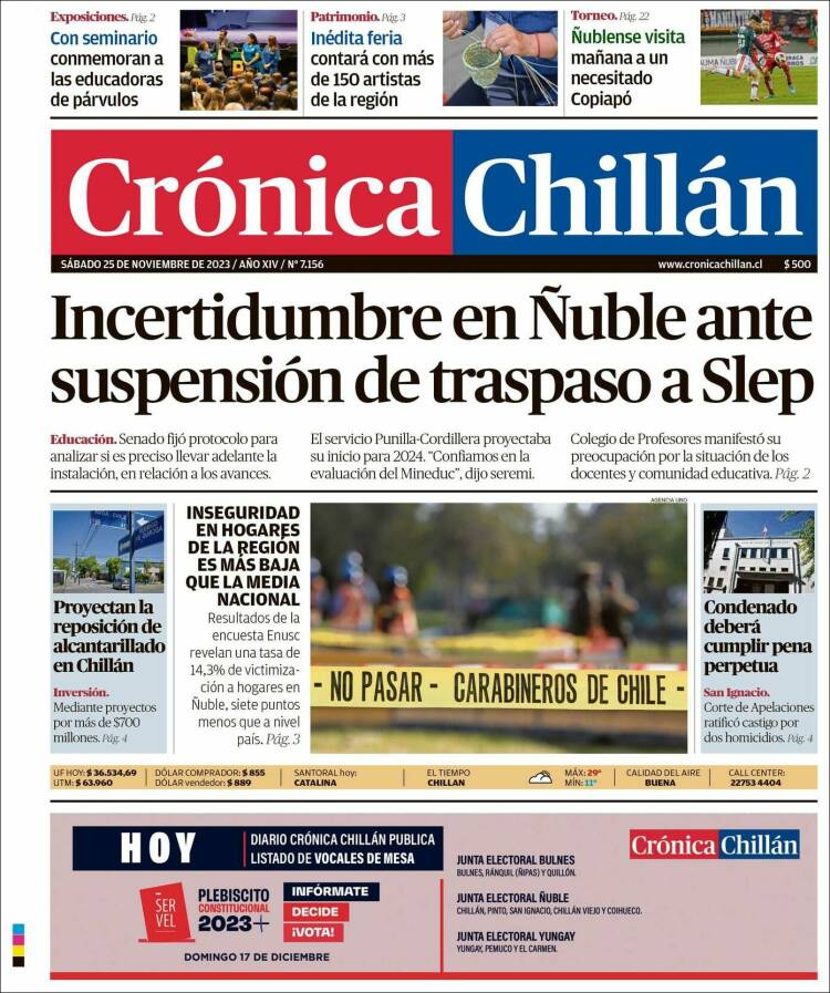 Portada de Crónica Chillán (Chile)