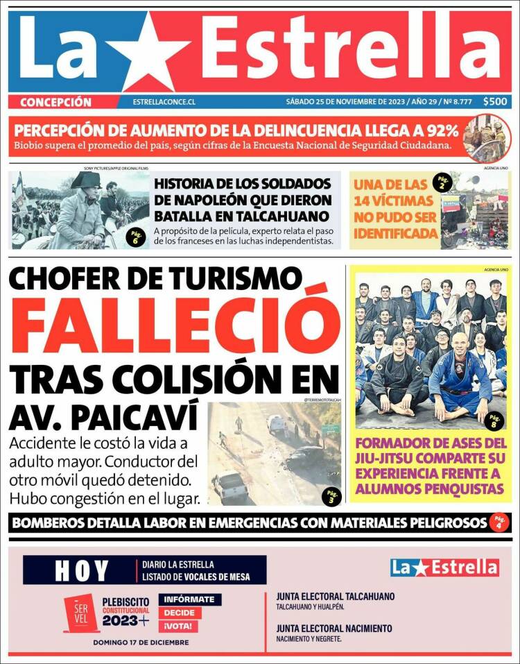 Portada de La Estrella de Concepción (Chile)