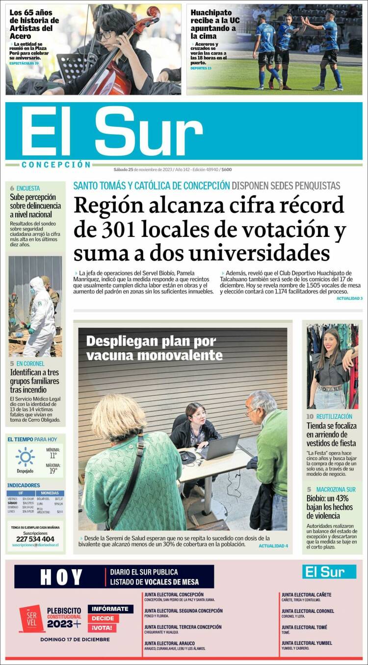 Portada de El Sur (Chile)