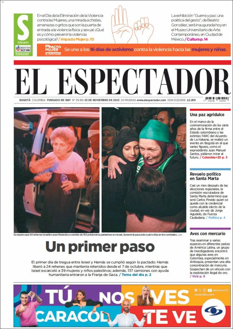 Portada de El Espectador (Colombia)