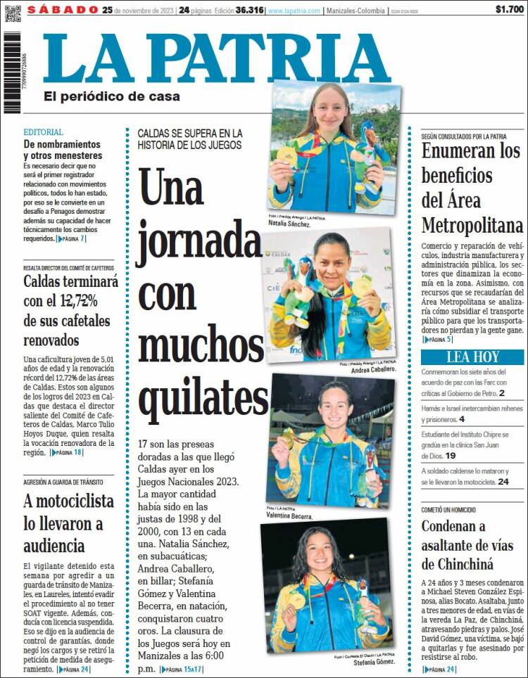 Portada de La Patria (Colombia)