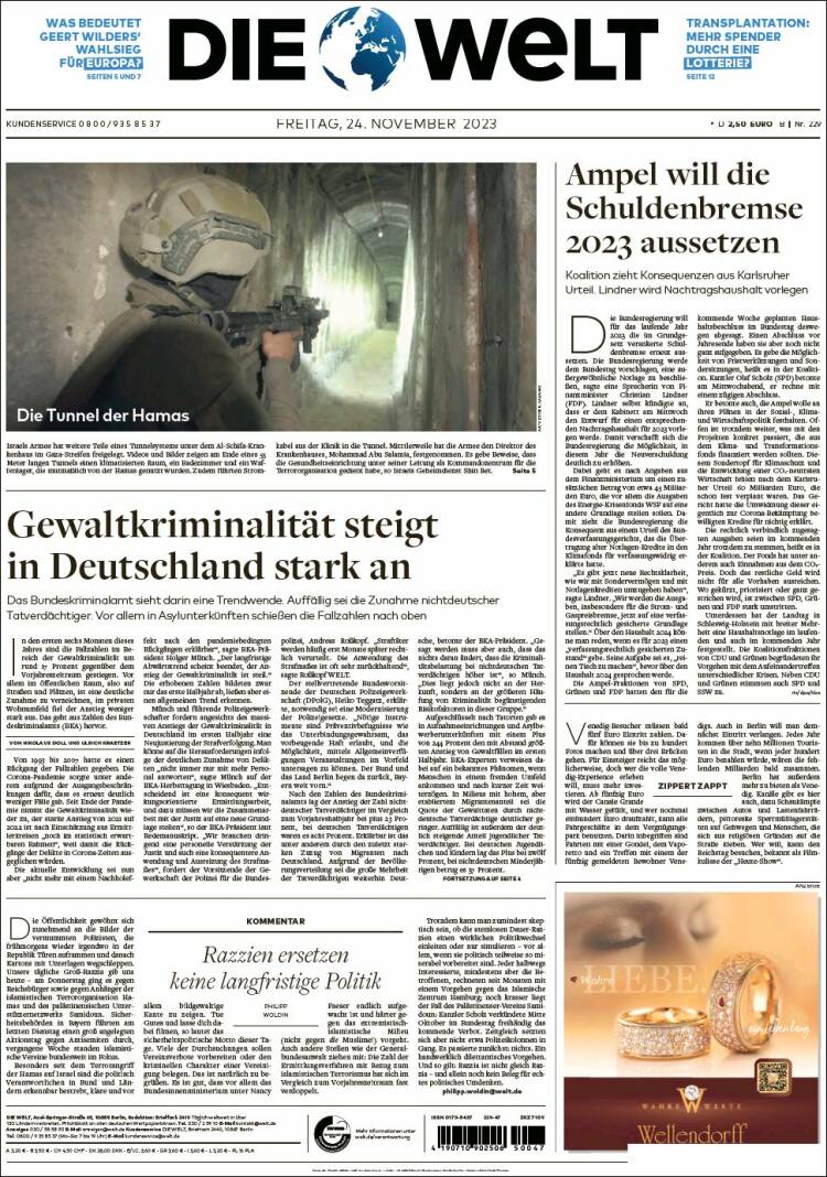 Portada de Die Welt (Alemania)