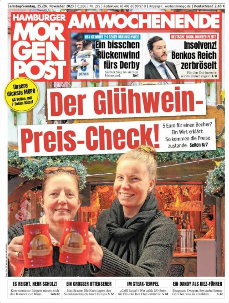 Portada de Hamburger Morgenpost  (Alemania)