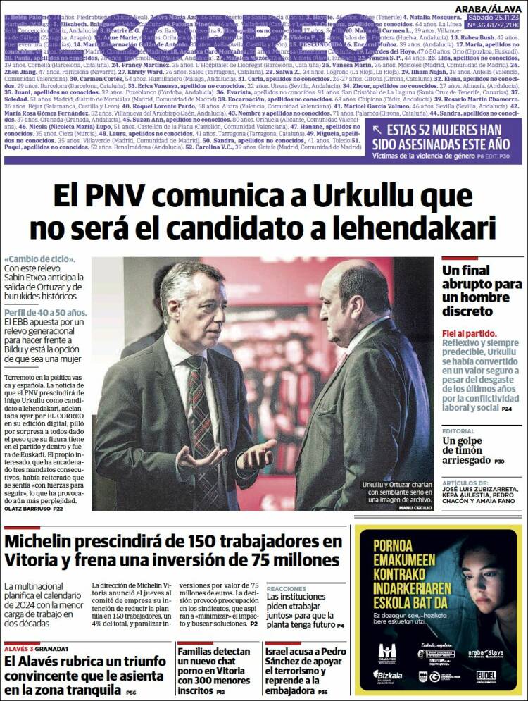 Portada de El Correo - Álava (España)