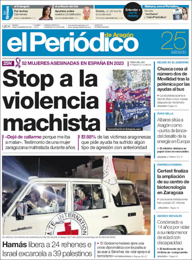 Portada de El Periódico de Aragón (España)