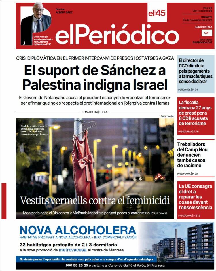 Portada de El Periódico de Catalunya (España)