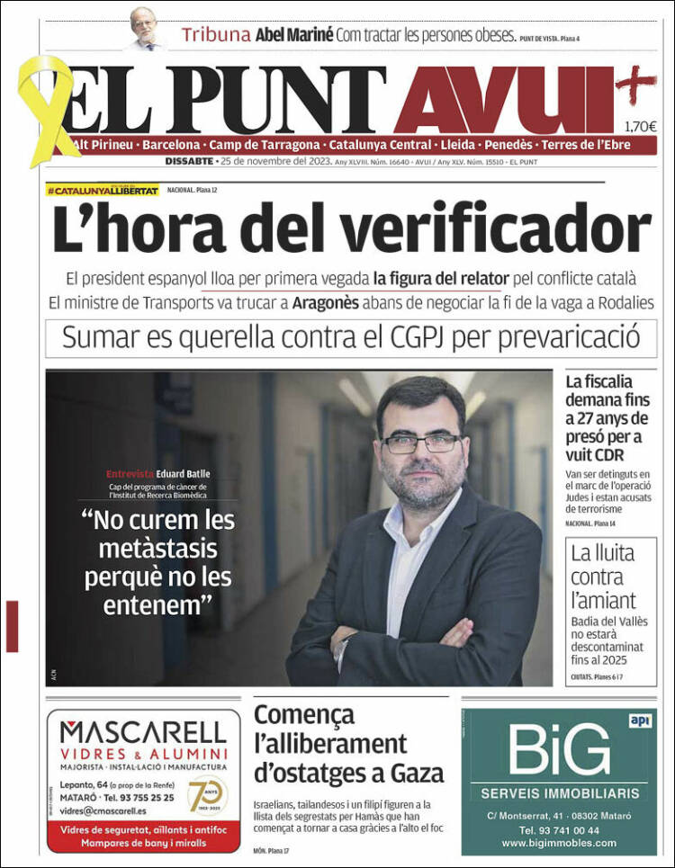 Portada de El Punt Avui (España)