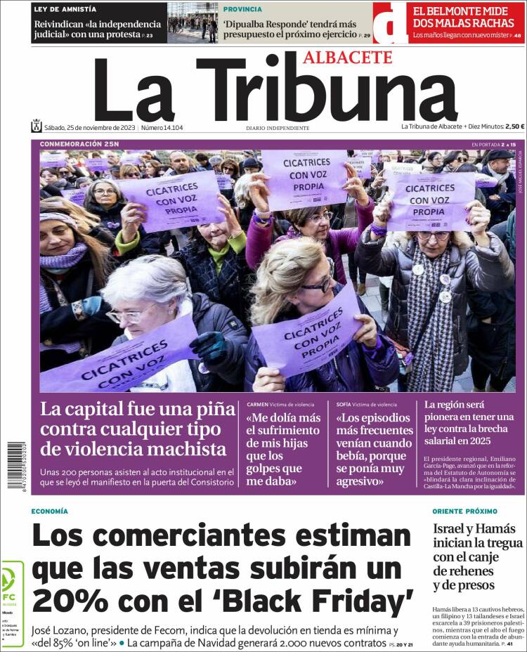 Portada de La Tribuna de Albacete (España)