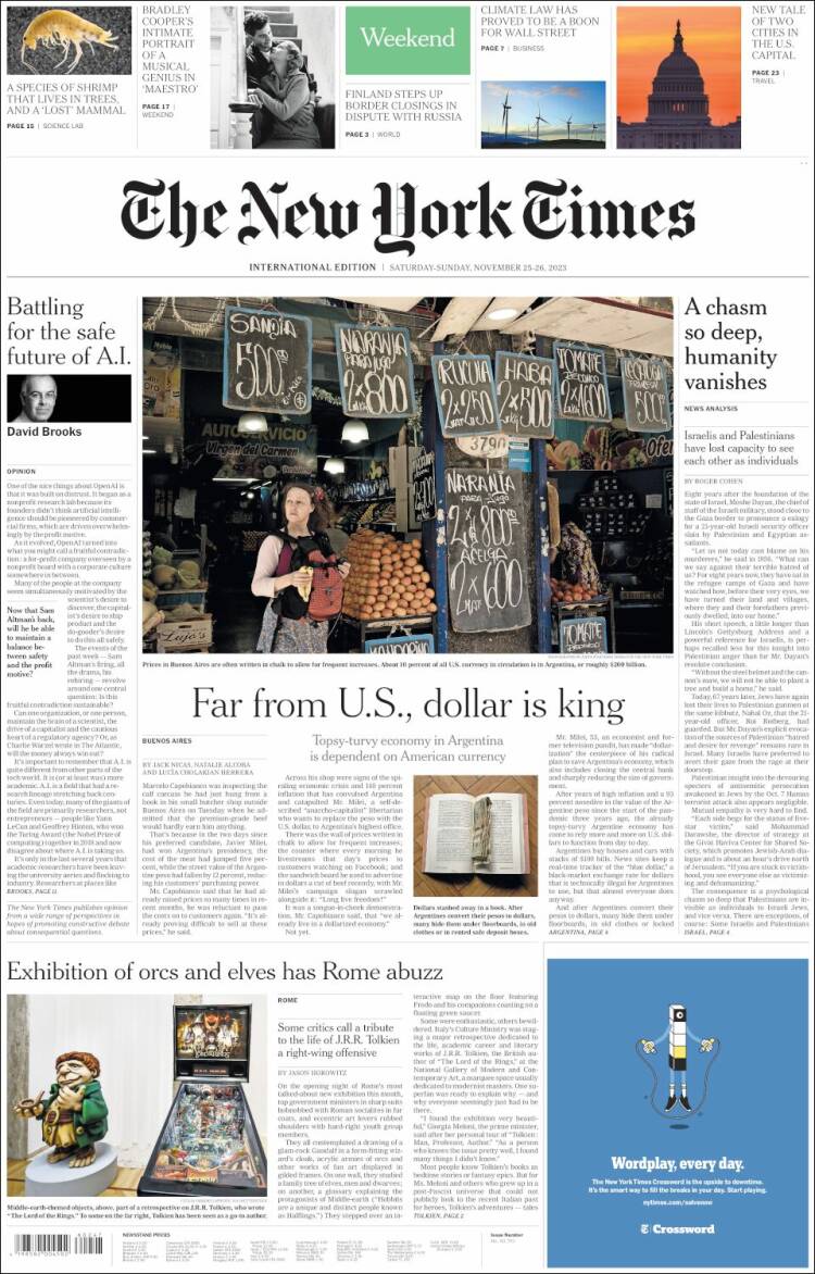 Portada de International New York Times (Europa)