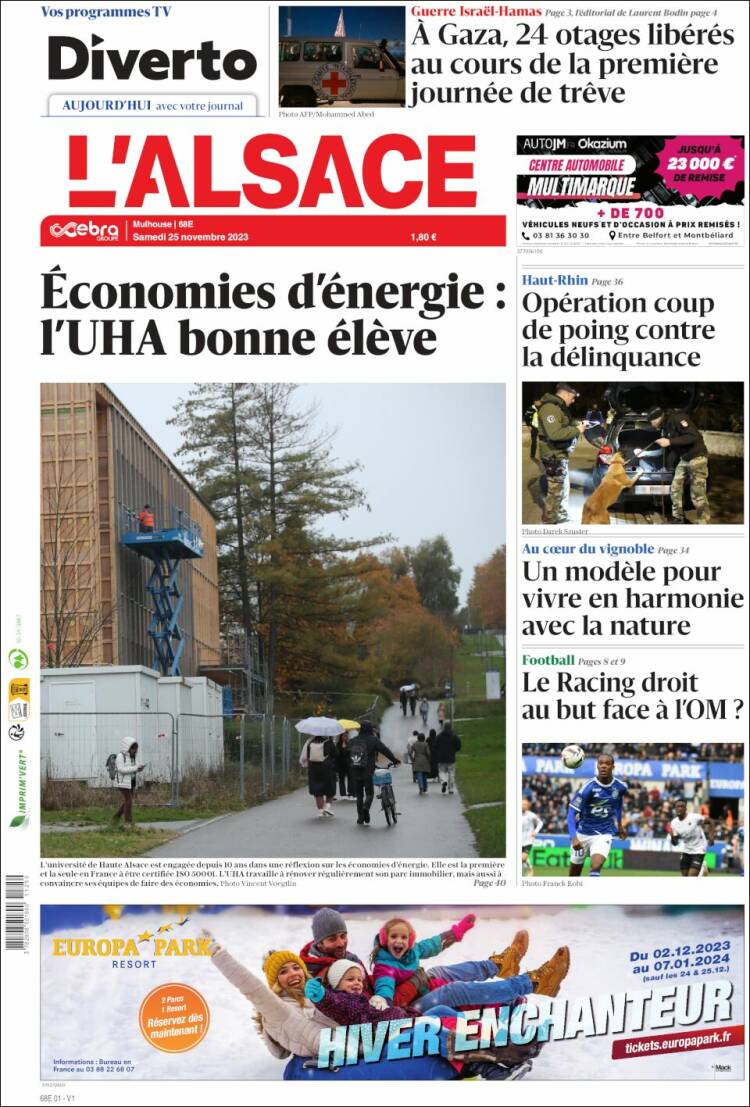 Portada de Journal L'Alsace (Francia)