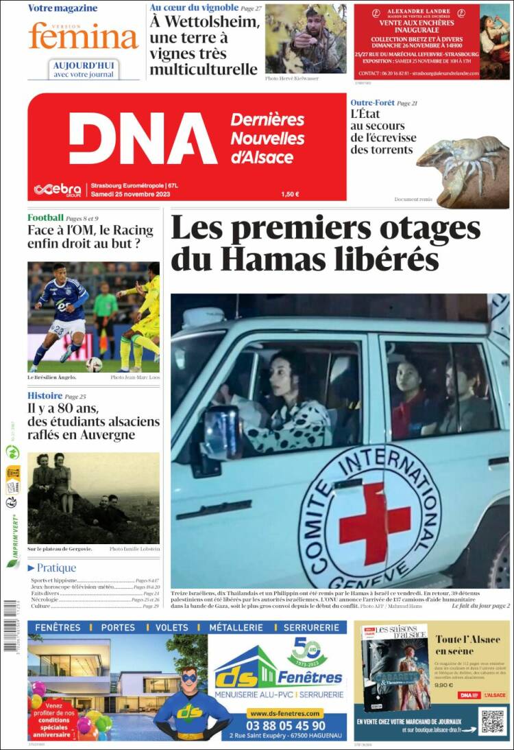 Portada de Les Dernières Nouvelles d'Alsace (Francia)