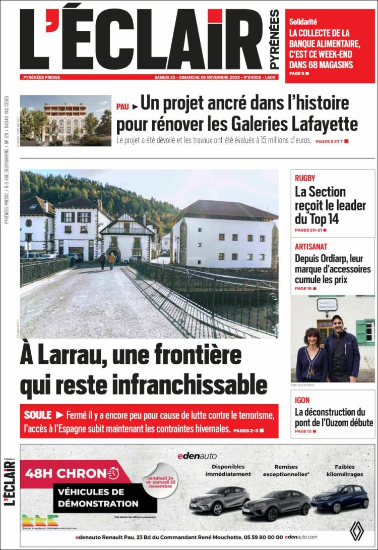 Portada de L'Eclair des Pyrénées (Francia)