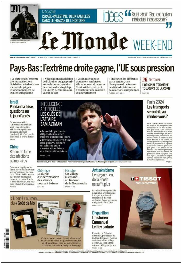 Portada de Le Monde (Francia)