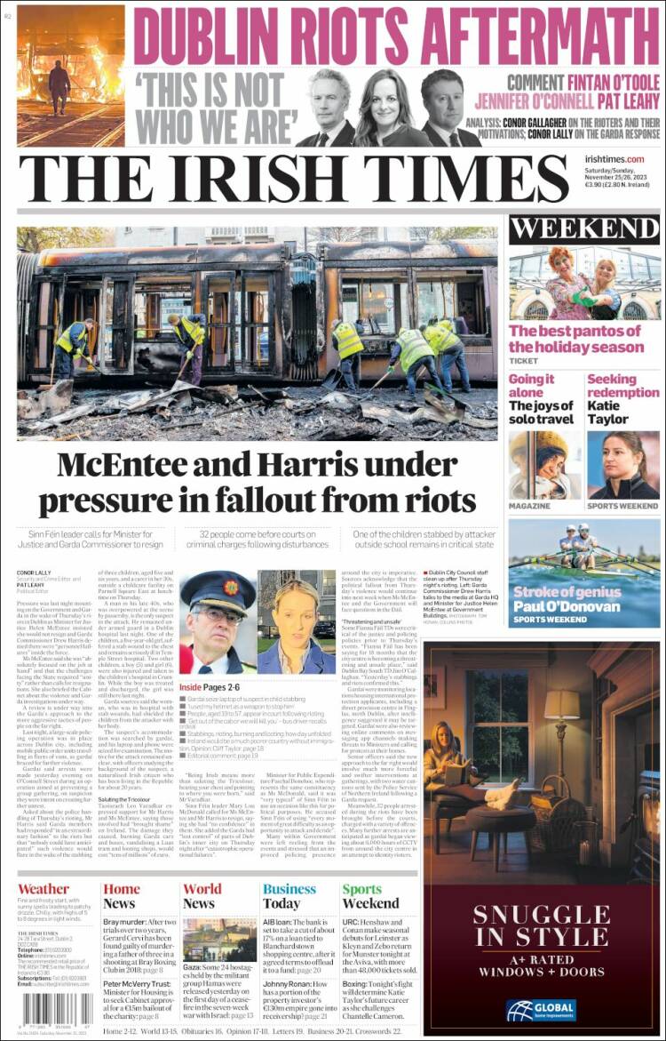 Portada de Irish Times (Irlanda)