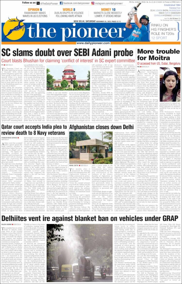 Portada de The Pioneer (India)