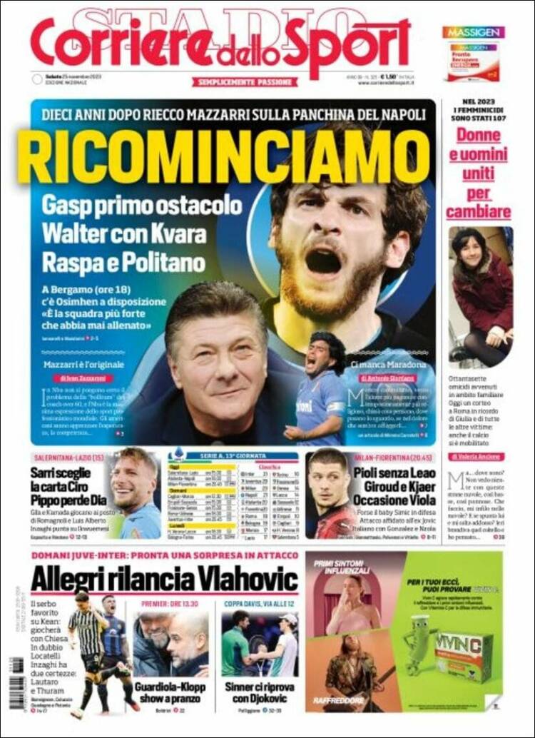 Portada de Corriere dello Sport (Italia)