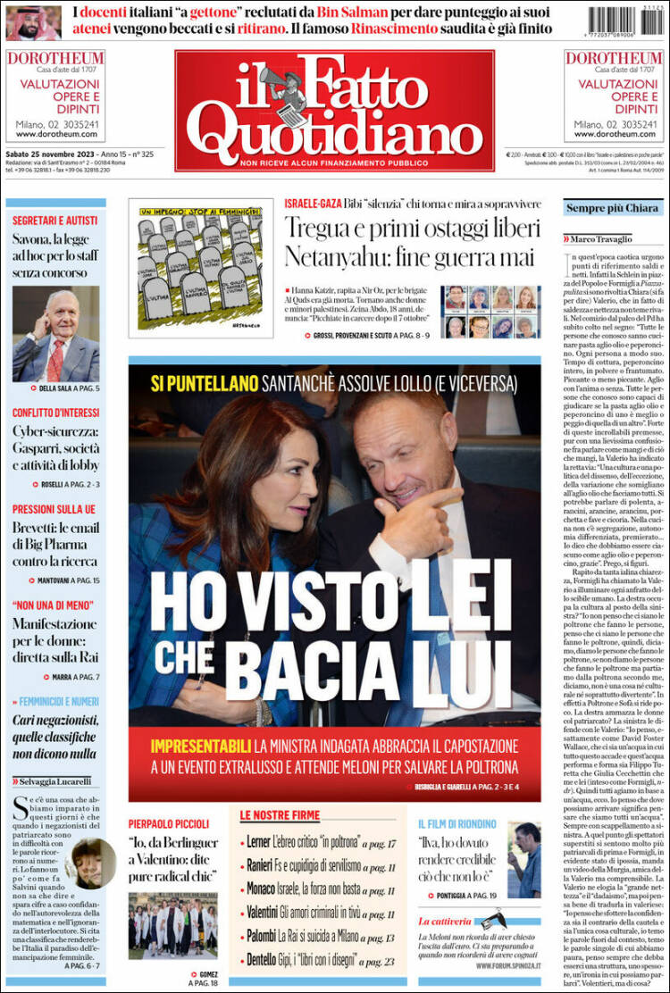 Portada de Il Fatto Quotidiano (Italia)