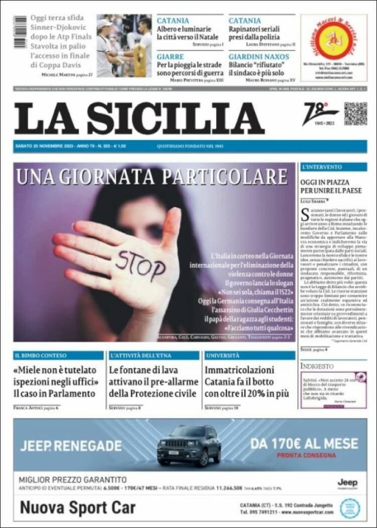 Portada de La Sicilia (Italia)