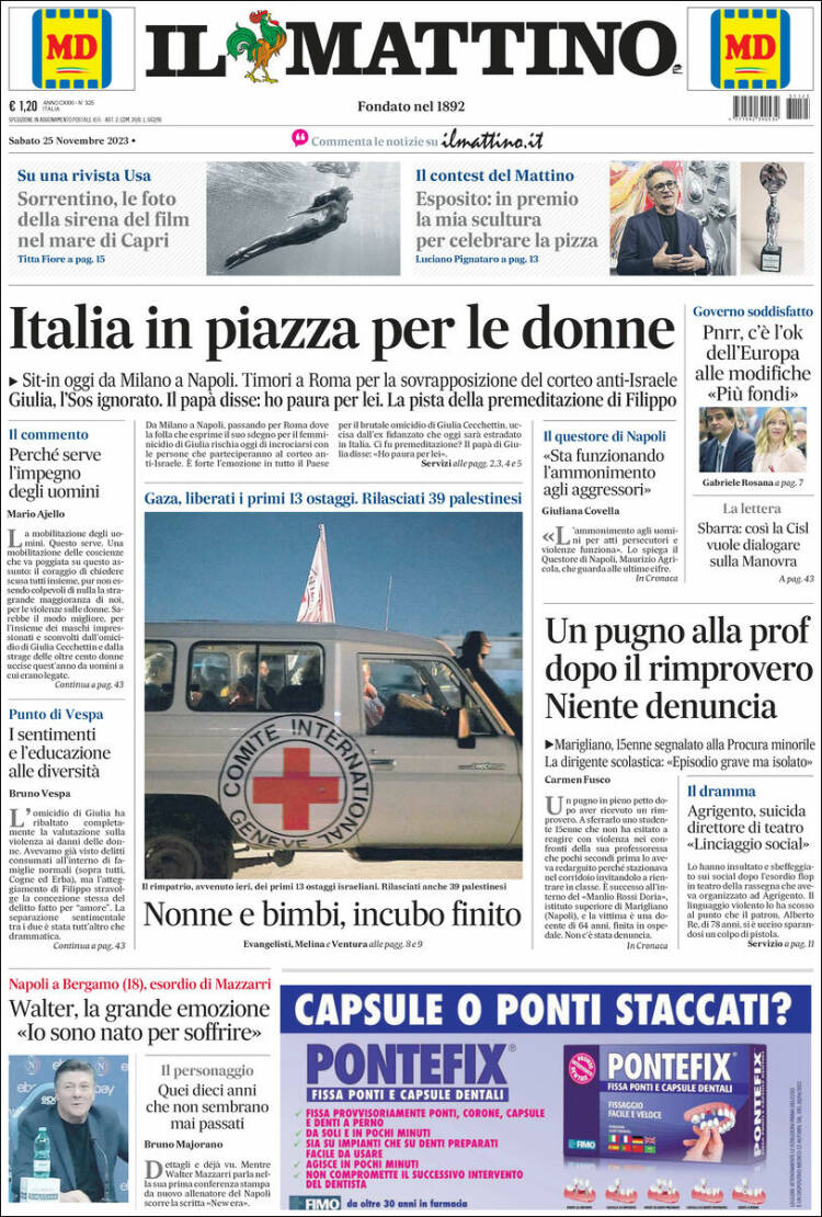 Portada de Il Mattino (Italia)