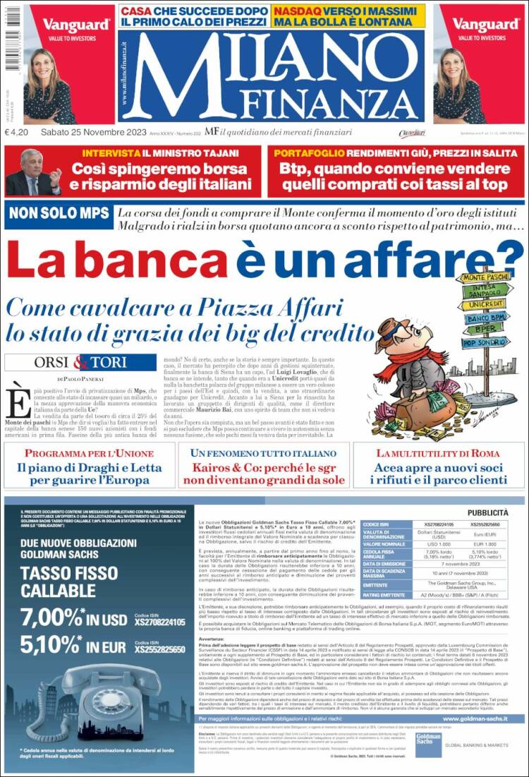 Portada de Milano Finanza (Italia)
