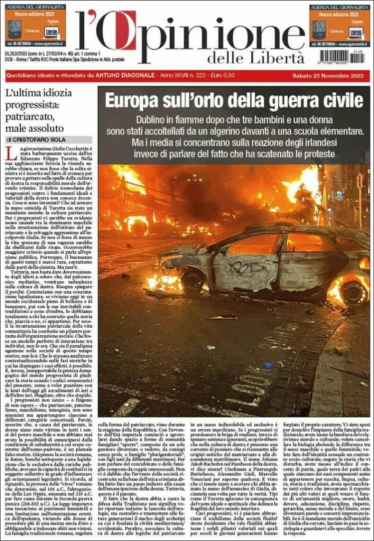 Portada de L'Opinione  delle Libertà (Italia)