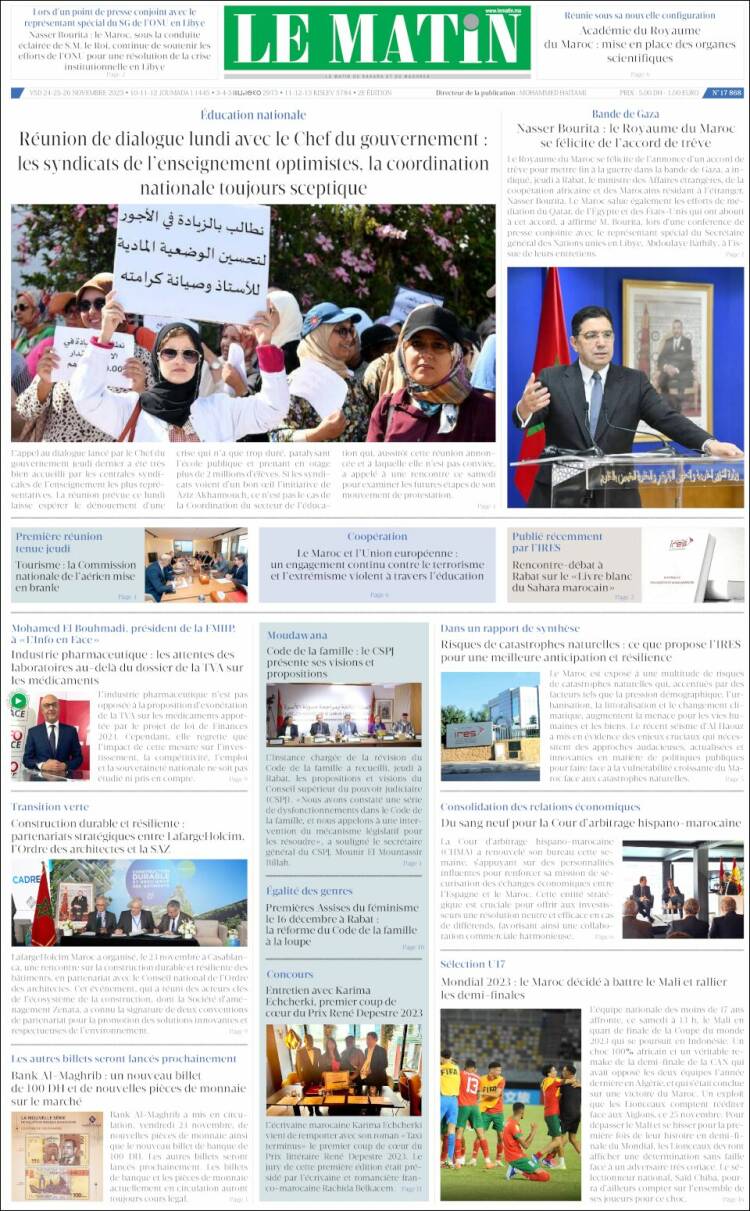 Portada de Le Matin (Marruecos)